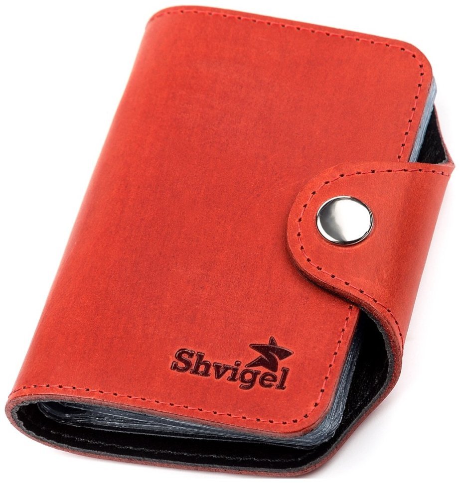 Червона маленька візитниця з матової шкіри на кнопці Shvigel (2413910) фото №12 Червона маленька візитниця з матової шкіри на кнопці Shvigel (2413910) modnotak фото №12