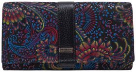 Великий жіночий гаманець зі шкіри на кнопці Desisan 107343 синього кольору з візерунками