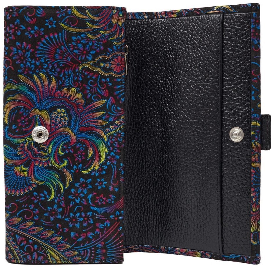 Большой женский кошелек из кожи на кнопке Desisan 107343 синего цвета с узорами modnotak фото №3