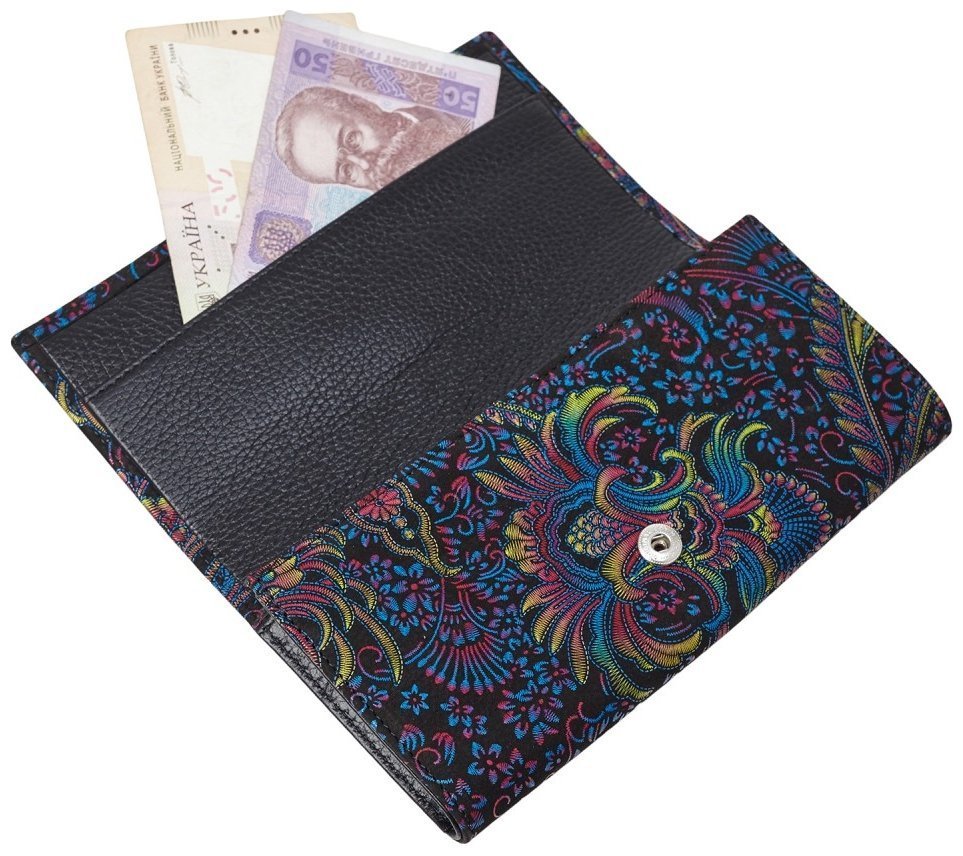 Большой женский кошелек из кожи на кнопке Desisan 107343 синего цвета с узорами modnotak фото №4