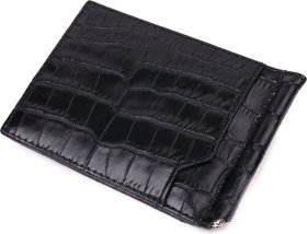 Черный зажим для купюр из натуральной кожи с тиснением под крокодила KARYA (2421345)