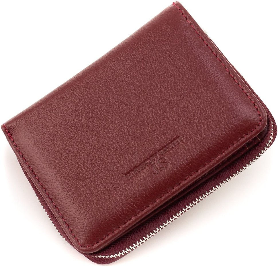 Бордовий жіночий гаманець із натуральної шкіри з місткою монетницею ST Leather 1767343