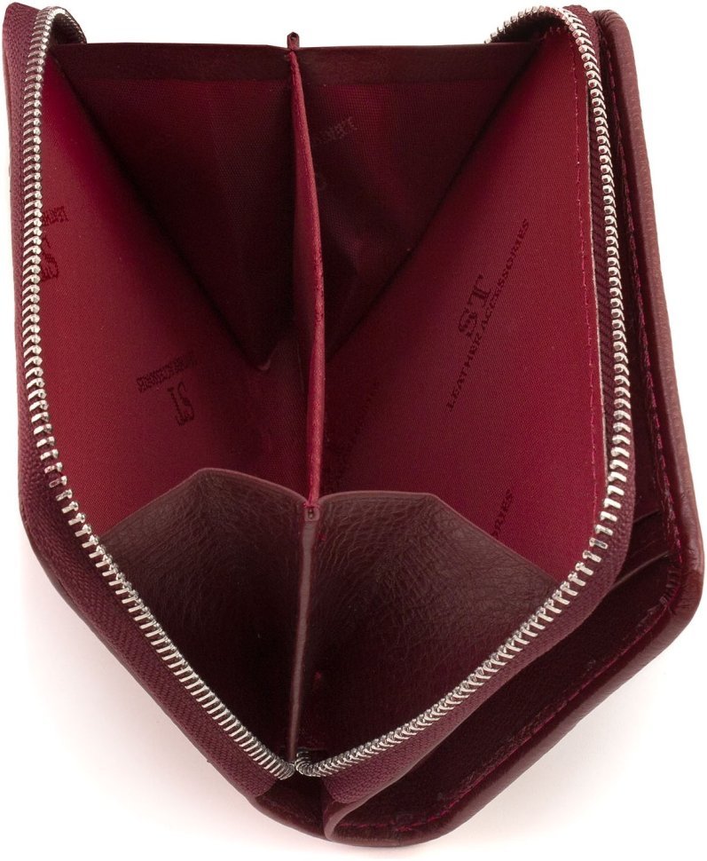 Бордовий жіночий гаманець із натуральної шкіри з місткою монетницею ST Leather 1767343