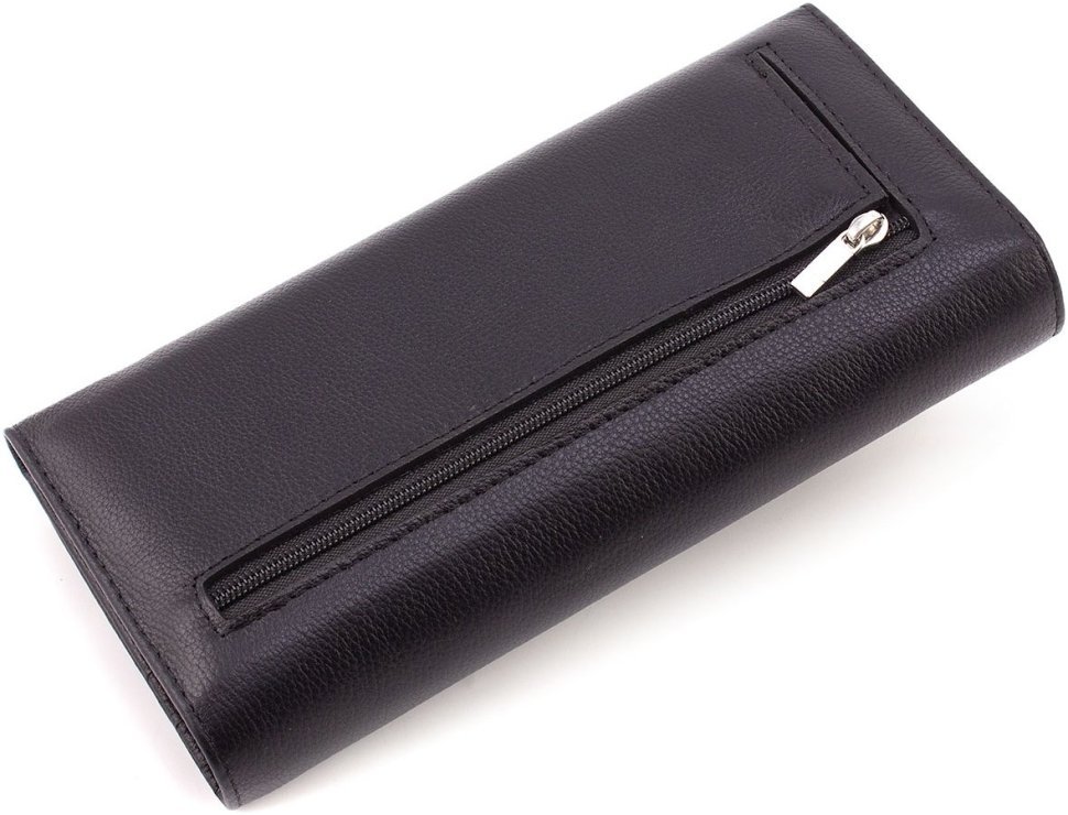 Великий жіночий гаманець із натуральної шкіри чорного кольору з клапаном ST Leather 1767443