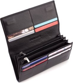 Крупный женский кошелек из натуральной кожи черного цвета с клапаном ST Leather 1767443