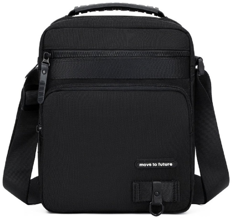 Текстильна чоловіча сумка-барсетка чорного кольору з ручкою Confident 77443