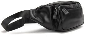 Чоловіча чорна сумка-бананка з натуральної шкіри Tiding Bag 77543