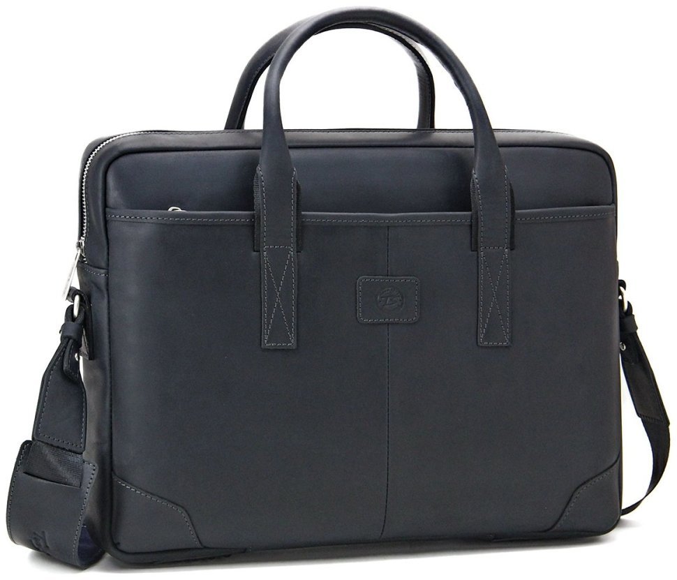 Качественная кожаная сумка черного цвета для ноутбука до 15 дюймов Tom Stone 77743