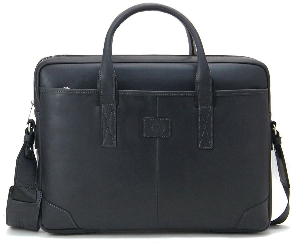 Якісна шкіряна сумка чорного кольору для ноутбука до 15 дюймів Tom Stone 77743