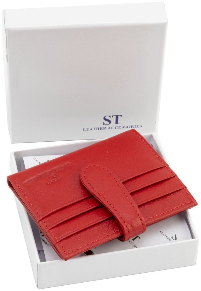Шкіряний жіночий картхолдер із монетницею ST Leather 97743 червоного кольору modnotak фото №10
