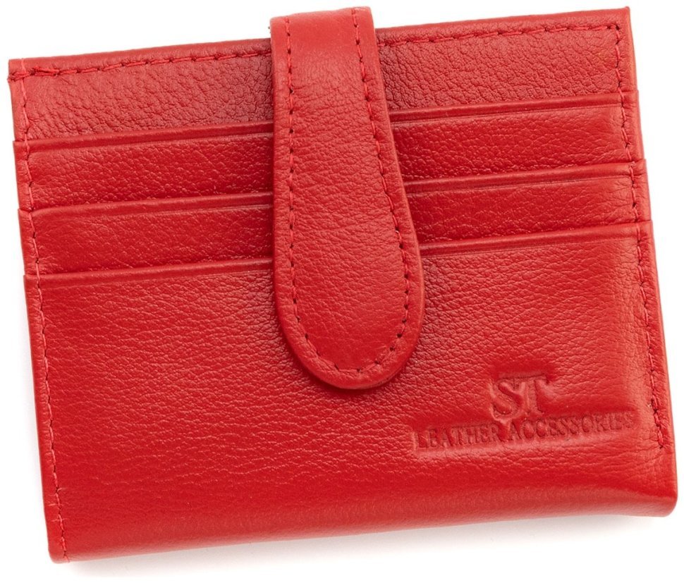 Шкіряний жіночий картхолдер із монетницею ST Leather 97743 червоного кольору modnotak фото №3