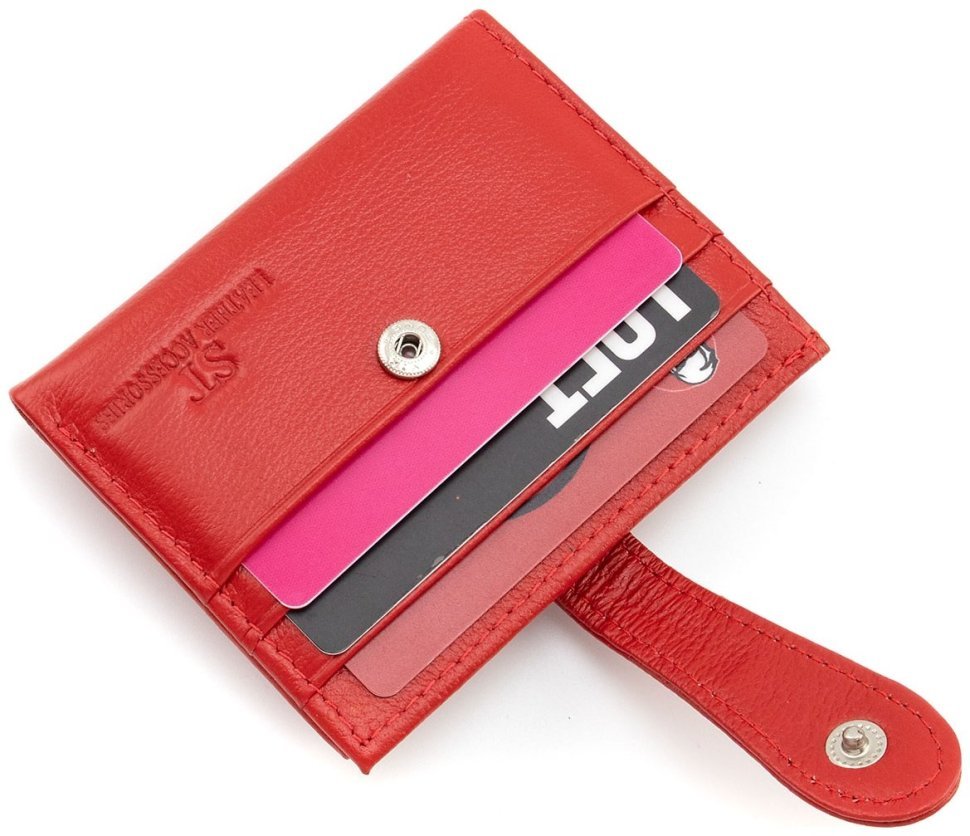 Шкіряний жіночий картхолдер із монетницею ST Leather 97743 червоного кольору modnotak фото №6