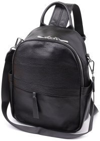 Повседневная женская сумка-рюкзак из фактурной кожи черного цвета Vintage 97843