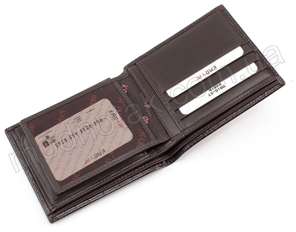 Коричневий шкіряний гаманець з тисненням під рептилію KARYA (0910-57)