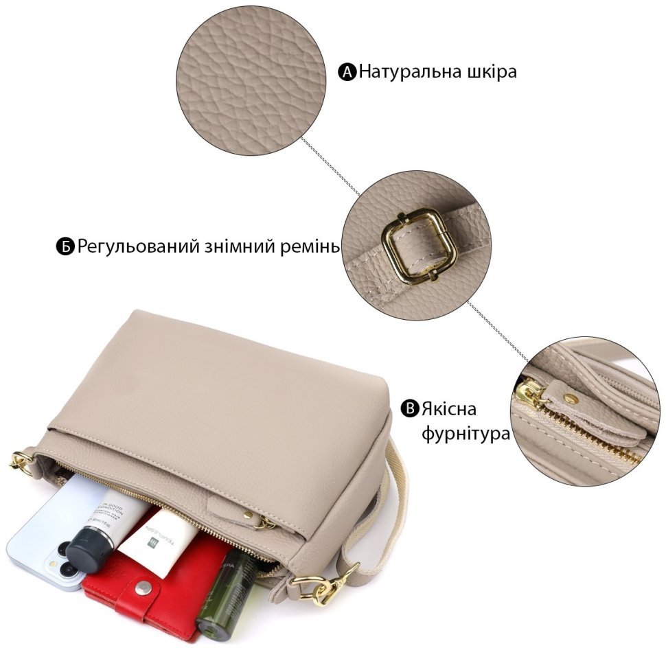 Повседневная женская сумка из натуральной кожи через плечо серого цвета Vintage 98143 modnotak фото №4