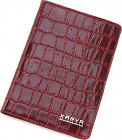 Бордовая обложка для паспорта из высококачественной кожи с лаковым покрытием KARYA (092-08)