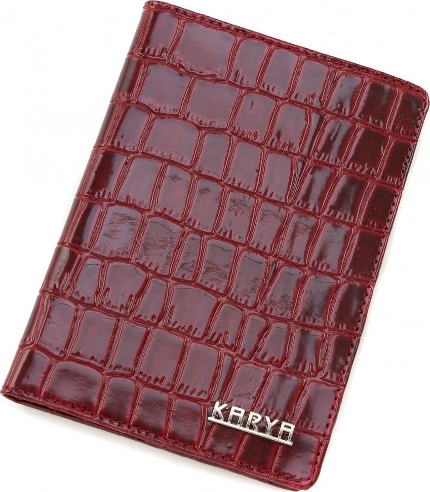 Бордова обкладинка для паспорта з високоякісної шкіри з лаковим покриттям KARYA (092-08)