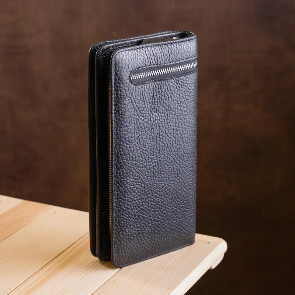 Большое мужское клачт-портмоне из натуральной кожи черного цвета ST Leather 108543 modnotak фото №6