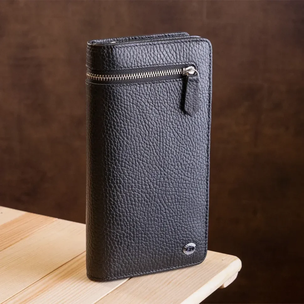Большое мужское клачт-портмоне из натуральной кожи черного цвета ST Leather 108543 modnotak фото №5