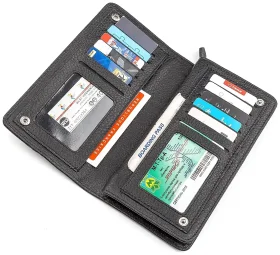Большое мужское клачт-портмоне из натуральной кожи черного цвета ST Leather 108543