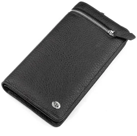 Большое мужское клачт-портмоне из натуральной кожи черного цвета ST Leather 108543