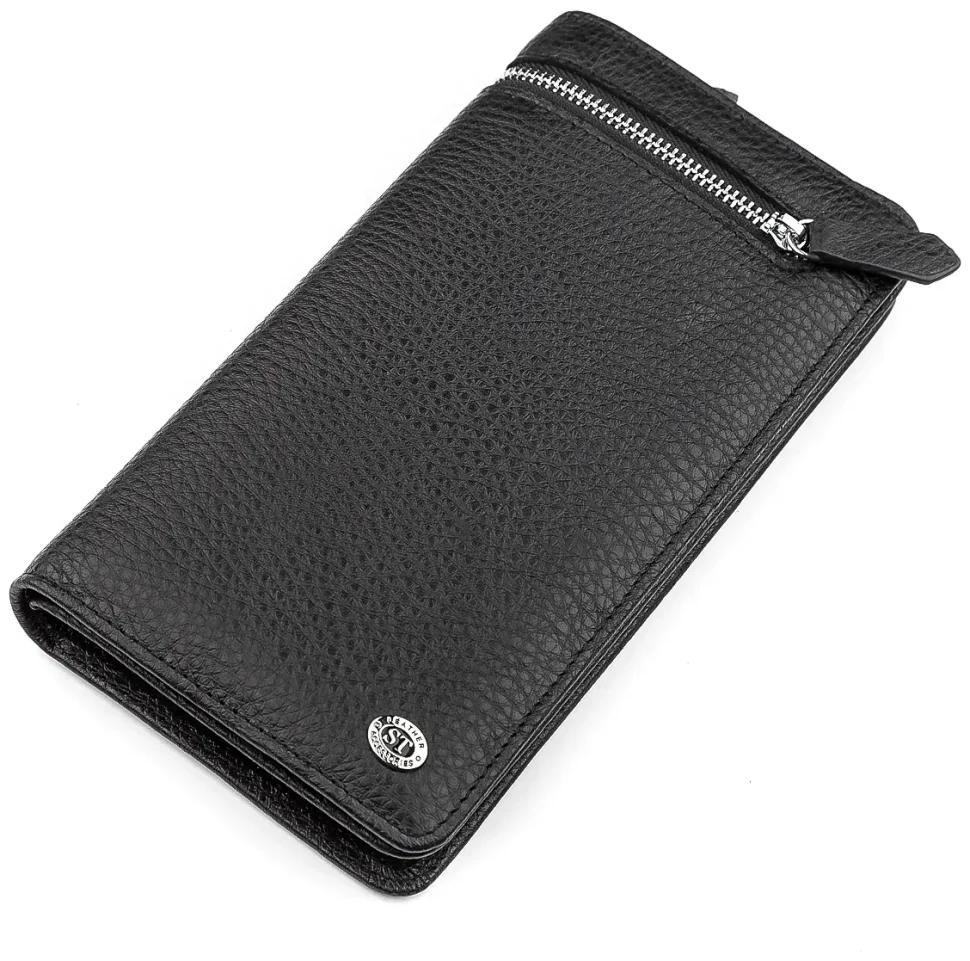 Большое мужское клачт-портмоне из натуральной кожи черного цвета ST Leather 108543 modnotak фото №1