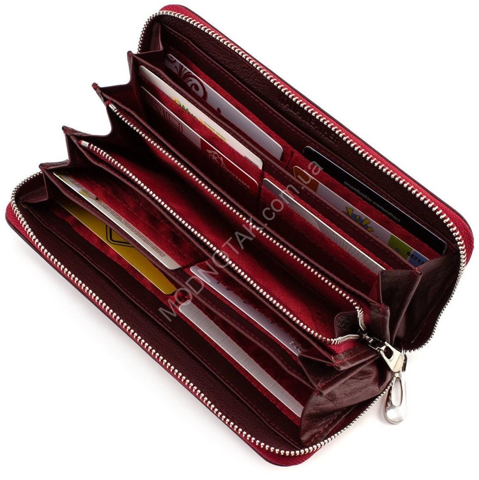 Бордовый кожаный кошелек под много карточек ST Leather (16657)