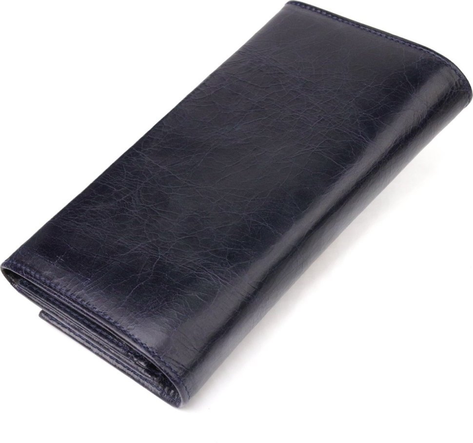 Темно-синій жіночий гаманець із натуральної гладкої шкіри із клапаном на кнопці CANPELLINI (2421533)
