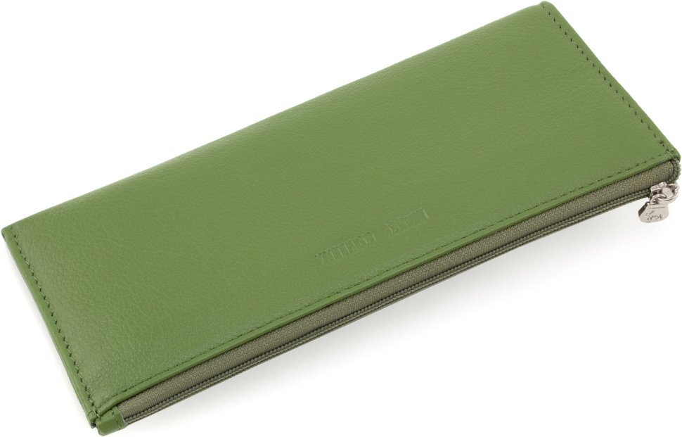 Тонкий жіночий гаманець оливкового кольору з натуральної шкіри Marco Coverna 68643