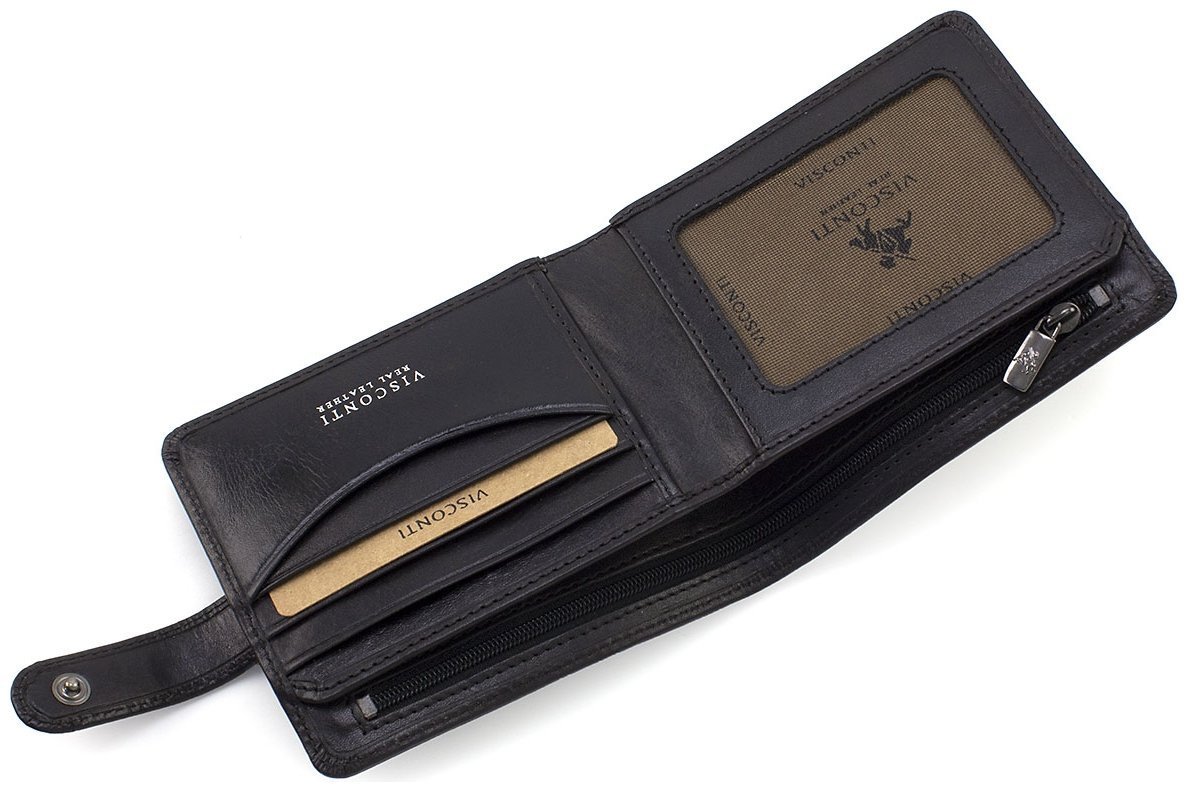 Маленькое мужское портмоне из натуральной кожи черного цвета без монетницы Visconti Massa 68943