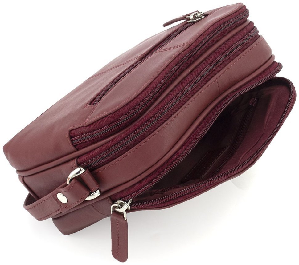 Бордова сумка жіноча компактного розміру з натуральної шкіри на три блискавки Visconti Holly 69043