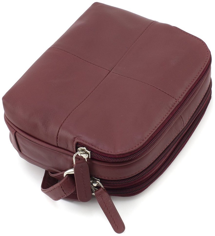 Бордовая женская сумка компактного размера из натуральной кожи на три молнии Visconti Holly 69043