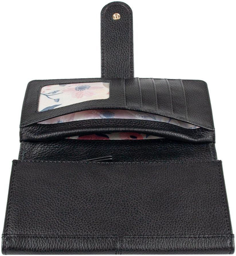 Чорний жіночий гаманець з фактурної шкіри з блоком під багато карток Ashwood 69643