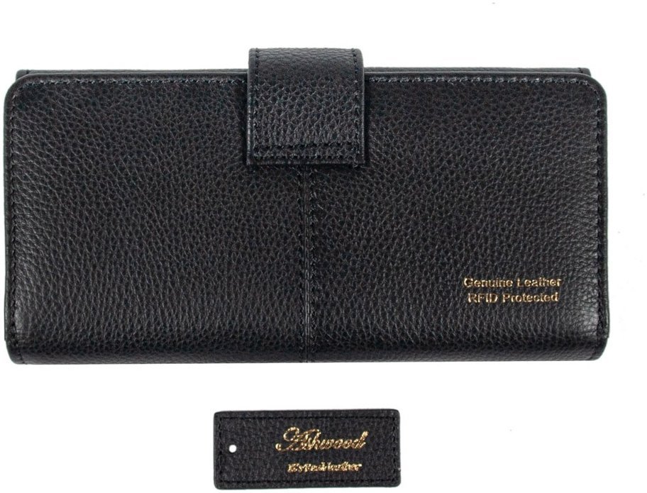 Чорний жіночий гаманець з фактурної шкіри з блоком під багато карток Ashwood 69643