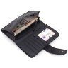Черный женский кошелек из фактурной кожи с блоком под много карт Ashwood 69643 - 6