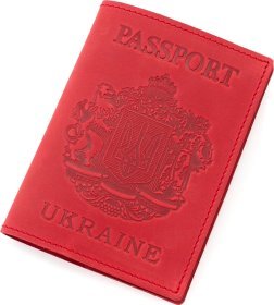 Красная женская обложка на паспорт из винтажной кожи с гербом Украины - BlankNote (50244)