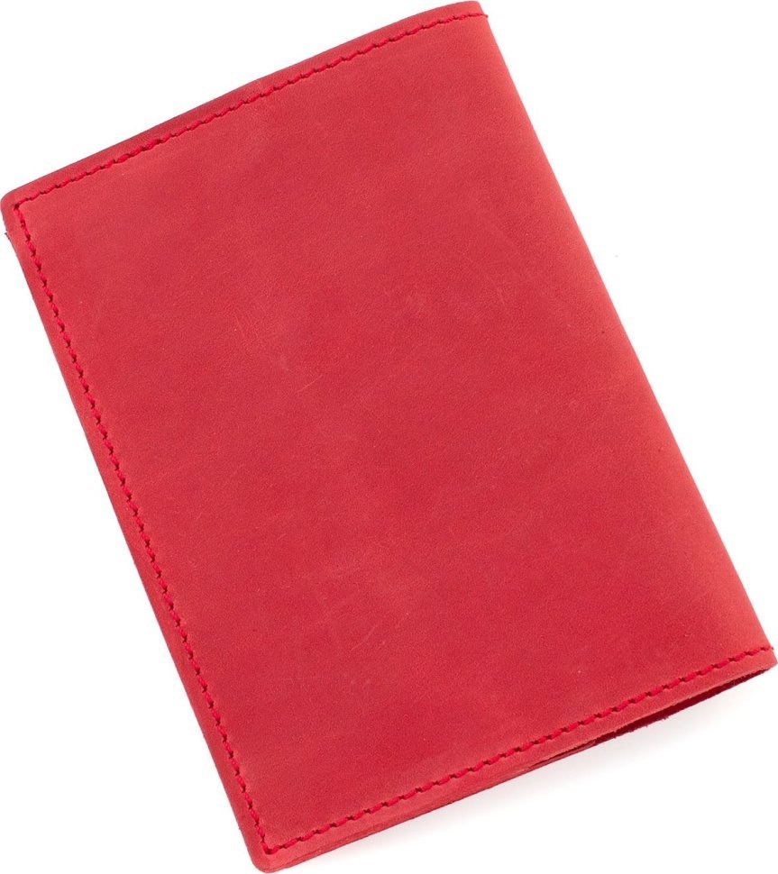 Червона жіноча обкладинка на паспорт із вінтажної шкіри з гербом України - BlankNote (50244)