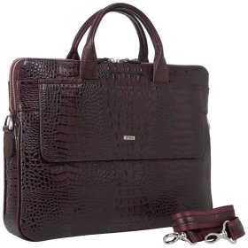 Шкіряний жіночий портфель з тисненням під крокодила у бордовому кольорі Desisan 80344