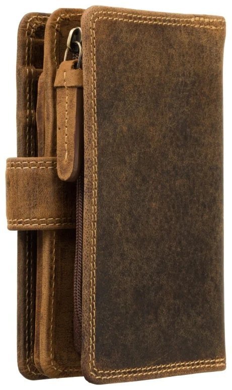 Женский вертикальный кошелек из натуральной кожи с винтажным эффектом в коричневом цвете Visconti Carbine 70744