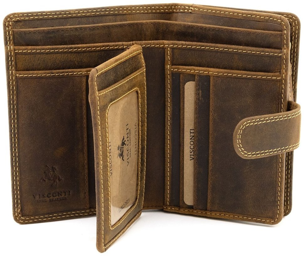 Женский вертикальный кошелек из натуральной кожи с винтажным эффектом в коричневом цвете Visconti Carbine 70744 modnotak фото №2