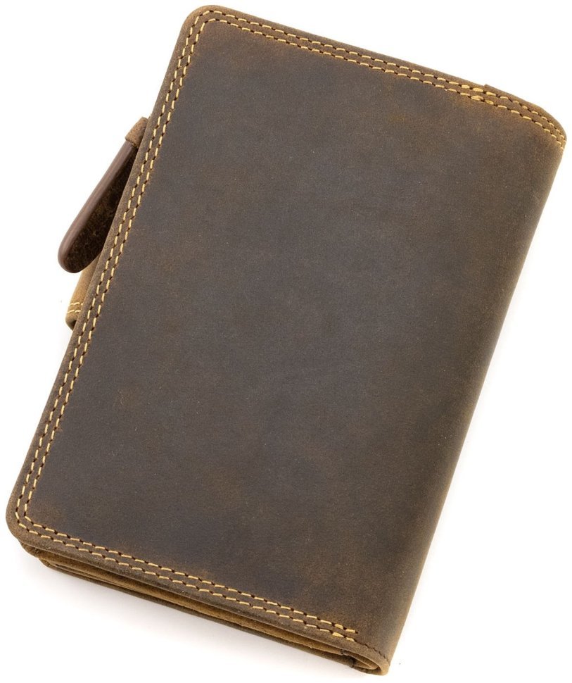 Женский вертикальный кошелек из натуральной кожи с винтажным эффектом в коричневом цвете Visconti Carbine 70744 modnotak фото №3