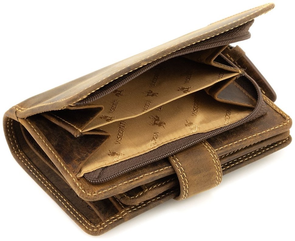 Женский вертикальный кошелек из натуральной кожи с винтажным эффектом в коричневом цвете Visconti Carbine 70744 modnotak фото №4