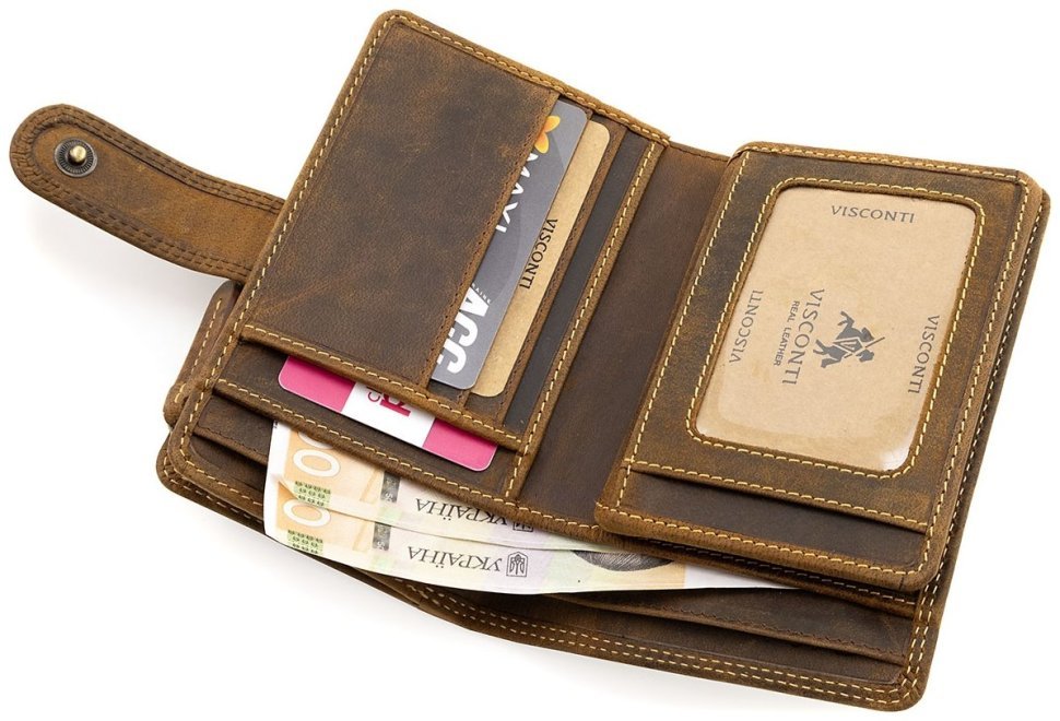 Женский вертикальный кошелек из натуральной кожи с винтажным эффектом в коричневом цвете Visconti Carbine 70744 modnotak фото №6