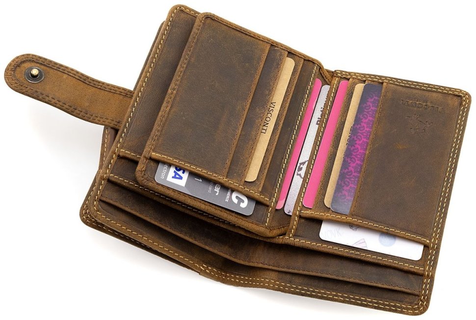 Женский вертикальный кошелек из натуральной кожи с винтажным эффектом в коричневом цвете Visconti Carbine 70744 modnotak фото №5
