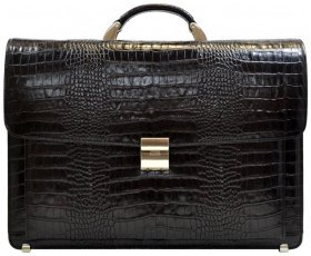 Чорний чоловічий шкіряний портфель з тисненням під крокодила Desisan 80944