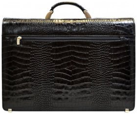Чорний чоловічий шкіряний портфель з тисненням під крокодила Desisan 80944