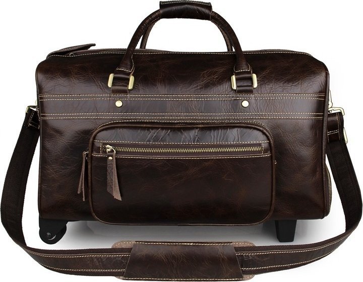 Шкіряна дорожня сумка на колесах коричневого кольору VINTAGE STYLE (14253)