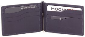 Кожаный синий зажим с монетницей на молнии Grande Pelle (13173)