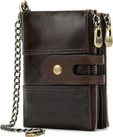 Темно-коричневый кожаный мужской кошелек со съемной цепочкой Vintage (14682)