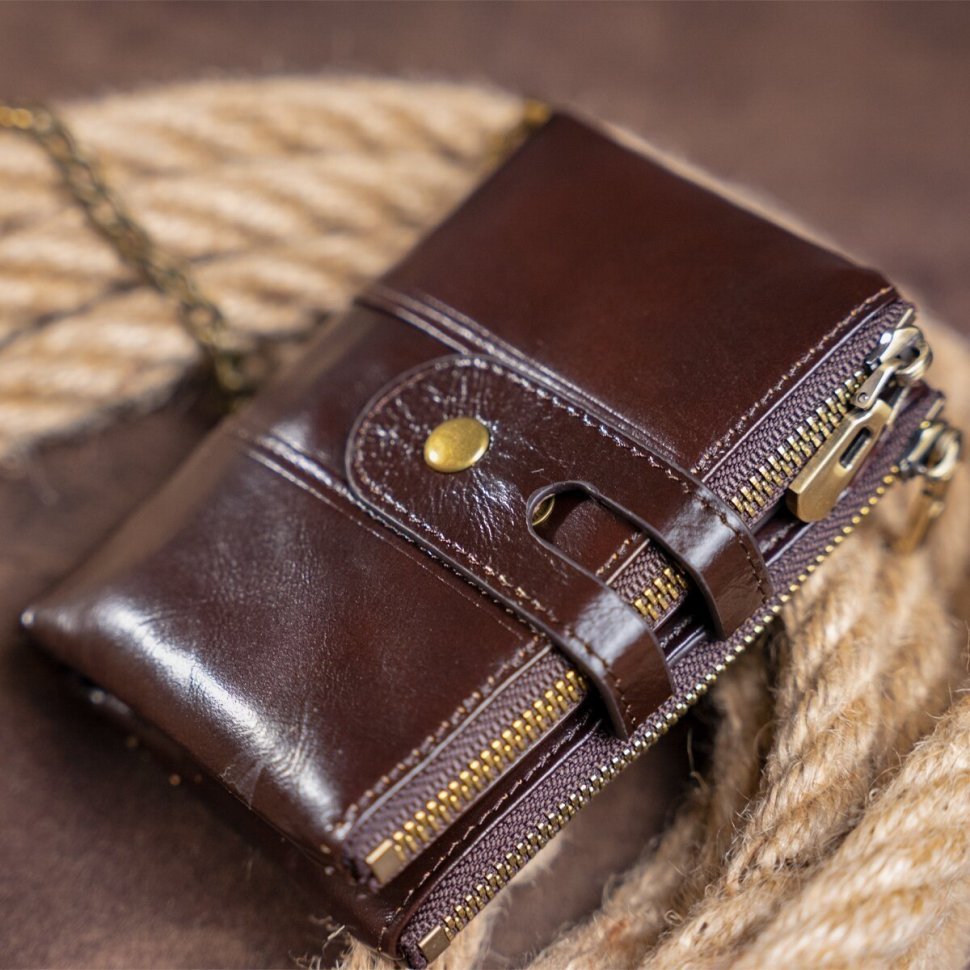 Темно-коричневий шкіряний чоловічий гаманець зі знімною ланцюжком Vintage (14682)
